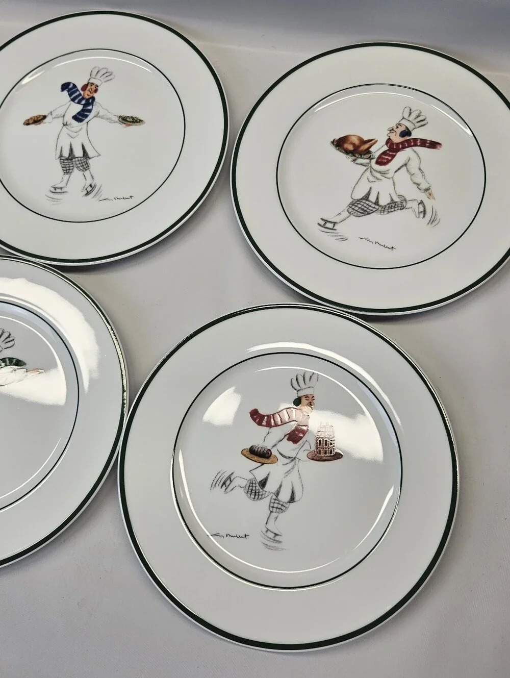 WILLIAMS SONOMA Guy Buffet Skating Chefs Salad Dessert Plates- Set of 6 With Box